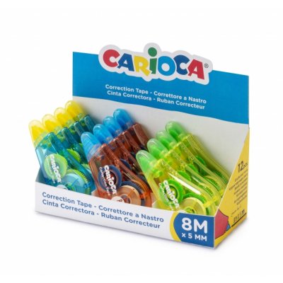 Carioca Tape Expositor de 12 Correctores - Cubriente - Se Puede Volver a Escribir Enseguida - Ideal para Cualquier Tipo de Papel - Color Varios