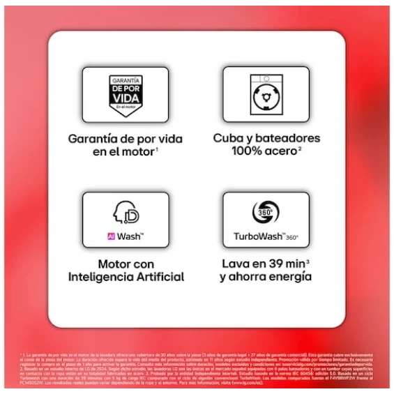Lavadora LG F4X5009TSC, 9 kg, 1400 rpm, clase A-40%, platino - imagen 3
