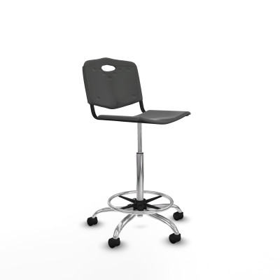 Taburete Robledo giratorio plástico gris oscuro sin brazos base cromada ruedas nailon 50mm