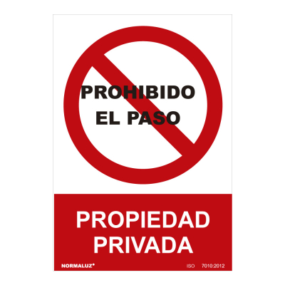 Señal prohibido prohibido el paso propiedad privada (pvc 0.7mm) 30x40cm normaluz