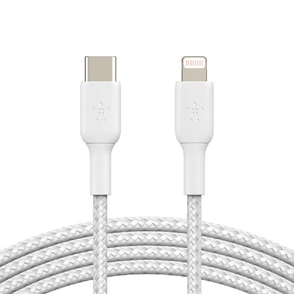 CABLE BELKIN CAA004BT1MWH USB-C A LIGHTNING TRENZADO BOOST CHARGE 1m COLOR BLANCO