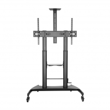 AISENS Soporte de Suelo ECO con Ruedas y Manivela, Bandeja para DVD y Soporte de Cámara para Monitor/TV 100Kg de 60-100, Negro