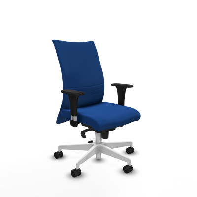Albacete confidente XL sincro similpiel azul brazos 1D cromados base blanca ruedas 65 mm nailon