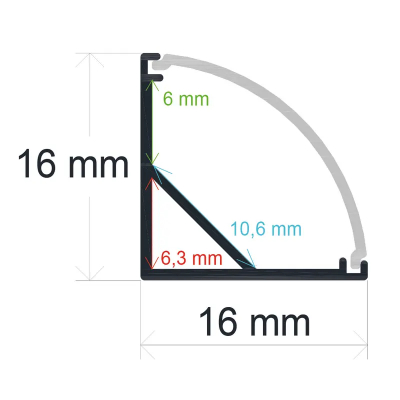 Perfil LED Esquina 16x16mm NEGRO 2m