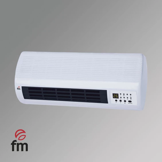 Calefactor cerámico de pared FM TS-2001, 2.000 W, 2 potencias, mando a distancia, blanco