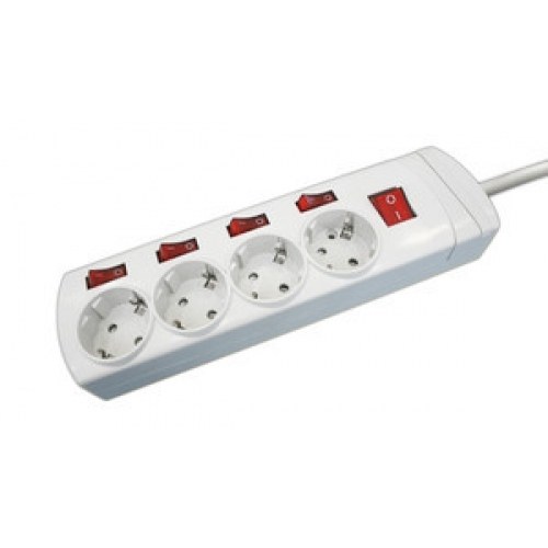 Base Multiple 4 Enchufes Schuko 5 Interruptores + Cable 1,5m BLANCO
