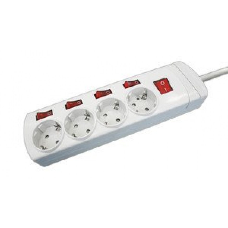 Base Multiple 4 Enchufes Schuko 5 Interruptores + Cable 1,5m BLANCO