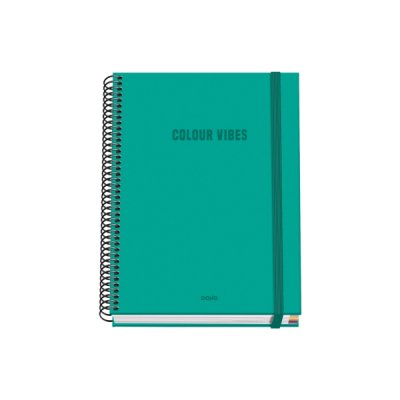 Dohe Colour Vives Cuaderno Espiral A5 100 Hojas Cuadricula 5mm - Tapa Dura Impresa a todo Color y Plastificada en Brillo - Bandas de Color - Cierre de Goma - Color Verde