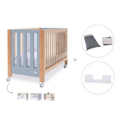 Cuna-cama-sofá-escritorio madera/azul (4en1) 60x120 cm + textil Stone Grey · Occa