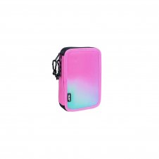 Milan Sunset Plumier de 2 Pisos con 2 Gomas de Borrar, Sacapuntas, Lapiz, Boligrafo Compact, Regla, 12 Lapices de Colores y 18 Rotuladores - Color Rosa