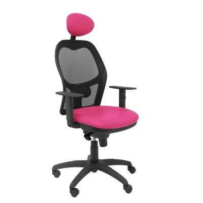 Silla Jorquera malla negra asiento similpiel rosa con cabecero fijo
