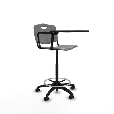 Taburete Robledo giratorio plástico gris claro brazo con pala diestros base poliamida ruedas autofrenantes 50mm