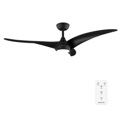 Cecotec EnergySilence Aero 5295 Black Ventilador de Techo con 3 Aspas y Luz - 40W - Diametro de 54 - 3 Tonos LED - Mando a Distancia - 6 Velocidades - Temporizador - Modo Invierno - Color Negro