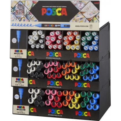 Posca Expositor de 112 Marcadores de Pintura - Punta de Poliester - Tinta Pigmentada Base Agua - Resistente a la Luz - Color y Trazo Surtidos