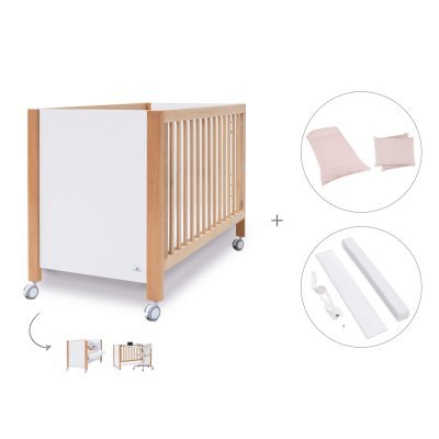 Cuna colecho y escritorio madera/blanco (3en1) 60x120 cm + textil Cremarosa · Ombra
