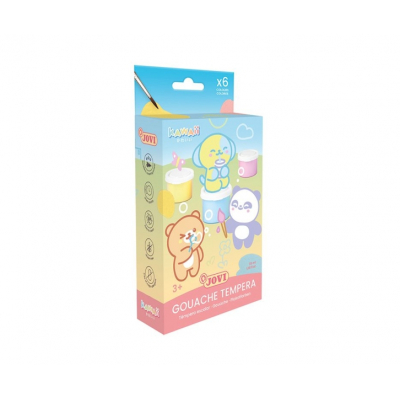 Jovi Kawaii Pack con 6 Botes de Tempera 35ml + Pincel - Secado Rapido - Excelente Adherencia - Lista para Usar - Colores Surtidos
