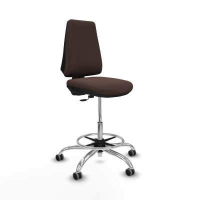 Taburete Elche CP similpiel marrón oscuro base cromada ruedas 65mm engomadas