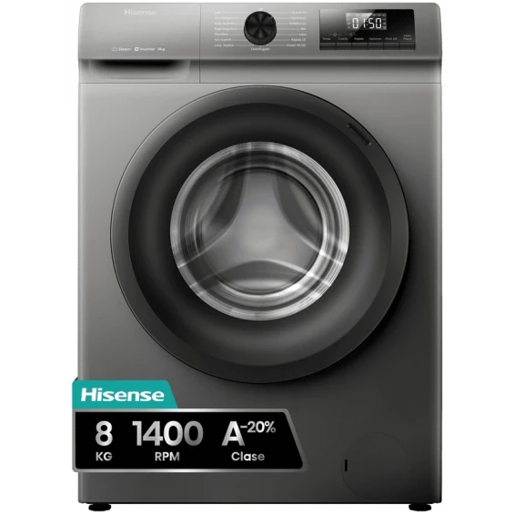 Lavadora Hisense WF1Q8041BT, 8 kg, 1400 rpm, clase A-20%, gris