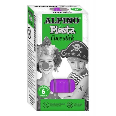 Alpino Fiesta Face Stick Pack con 6 Barritas de Pintura Facial - Sistema Retractil Giratorio - Se Lava con Agua - Testado Dermatologicamente - Color Violeta