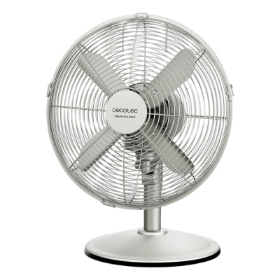 Cecotec EnergySilence 610 SteelDesk Ventilador de Sobremesa con 4 Aspas - 40W - Diametro 30cm - 3 Velocidades - Oscilacion Automatica - Acabado en Acero Inoxidable - Base Estable - Rejilla Protectora