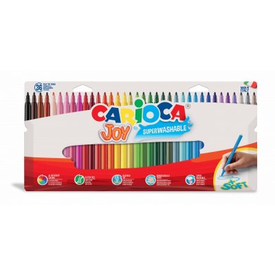 Carioca Joy Superlavable Pack de 36 Rotuladores - Punta Fina 2.8mm - Punta Bloqueada - Tapa Ventilada - Colores Surtidos