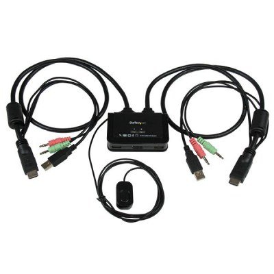 Conmutador Switch KVM 2 puertos HDMI USB Audio con Cables Integrados - 1080p
