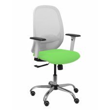 Piqueras y Crespo Silla Cilanco blanca malla blanca asiento bali pistacho brazo regulable base cromada ruedas de parqué