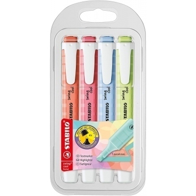 Stabilo Swing Cool Pastel Pack de 6 Marcadores Fluorescentes - Cuerpo Plano - Punta Biselada - Trazo entre 1 y 4mm - Tinta con Base de Agua - Colores Surtidos