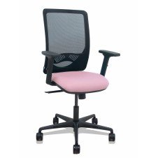 Piqueras y Crespo Silla Zulema sincro malla negra asiento bali rosa brazos 2D ruedas 65mm