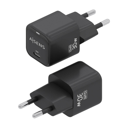 AISENS - CARGADOR GaN 30W, 1xUSB-C PD3.0 QC4.0, NEGRO