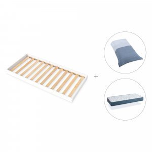 Cama Montessori 90x190 cm + colchón + textil Alba Blu · Bianca Uno