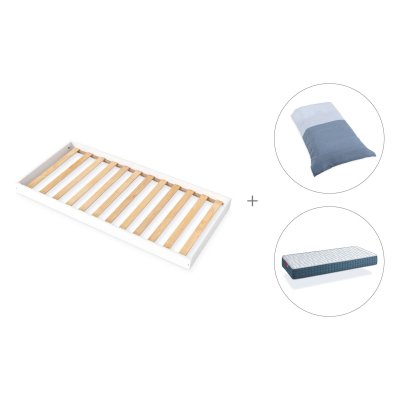 Cama Montessori 90x190 cm + colchón + textil Alba Blu · Bianca Uno