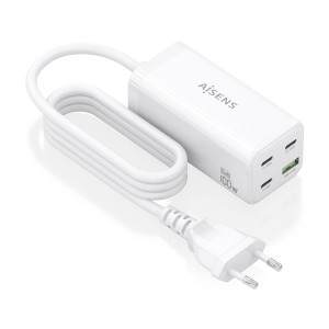 AISENS - CARGADOR SOBREMESA GaN 100W, 3xUSB-C PD3.0 QC4.0 QC5.0, 1xUSB-A QC3.0, BLANCO