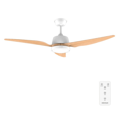 Cecotec EnergySilence Aero 5250 WhiteWood Ventilador de Techo con 3 Aspas y Luz Integrada - 62W - Diametro de 48 - LED - 3 Velocidades - Temporizador - Aspas de Madera Clara - Color Blanco