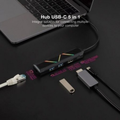 Hub USB 3.1 Tipo-C Nanocable 10.16.0501/ 2 Puertos USB/ 1 USB Tipo-C/ 1 HDMI/ 1 RJ45/ Negro