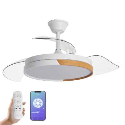 Yoevu - nature white wifi ventilador de techo con luz led motor dc compatible con alexa | 3 tónalidades de color regulable en intesidad|6 velocidades |temporizador |función verano - invierno