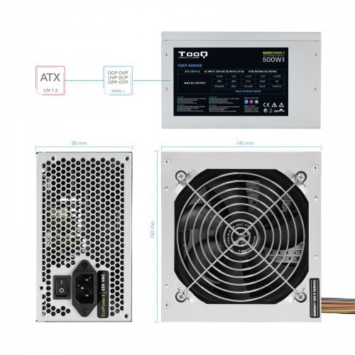 TooQ TQEP-500SSE unidad de fuente de alimentación 500 W 24-pin ATX ATX Plata