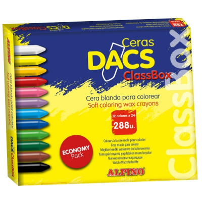 Alpino Dacs Economy Pack de 288 Ceras Blandas de Colores - Textura Cremosa - Mezclables - Pintado Suave y Cubriente - Colores Surtidos