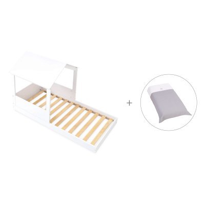 Cama-casita Montessori 90x190 cm + textil Carezza · Bianca Tre