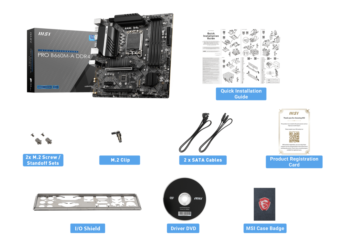 MSI PRO B660M-A DDR4 box content