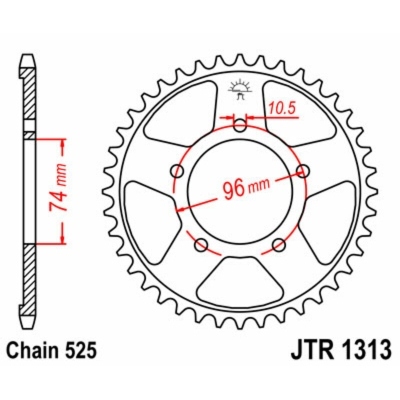 Corona JT SPROCKETS acero estándar 1313 - Paso 525 JTR1313.40