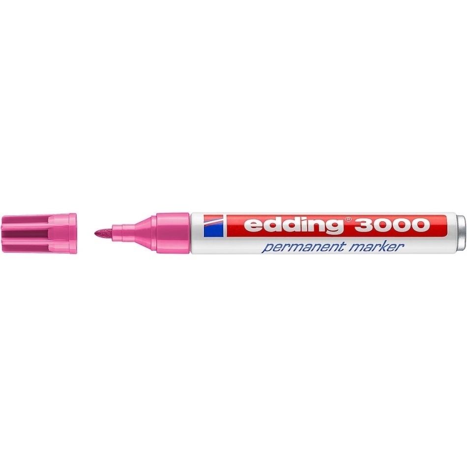 Edding 3000 Rotulador Permanente - Punta Redonda de 1.5mm - Trazo entre 1.5 y 3mm - Recargable - Secado Rapido - Color Rosa