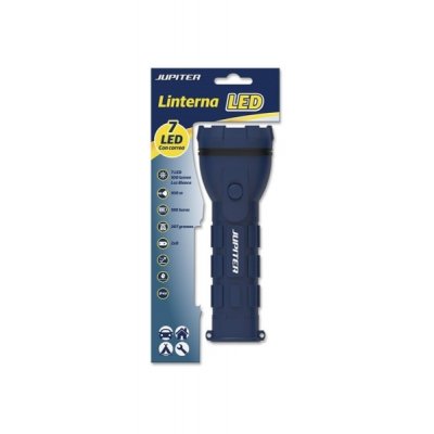 Jupiter Linterna de Luz Blanca 7 LED 100lm - Cuerpo de Goma - Resistencia IP44 - Funciona con 2 Pilas D R20 (No Incluidas) - Color Azul