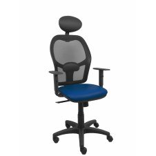 Piqueras y Crespo Silla Alocén malla negra asiento similpiel azul marino brazos regulables cabecero fijo