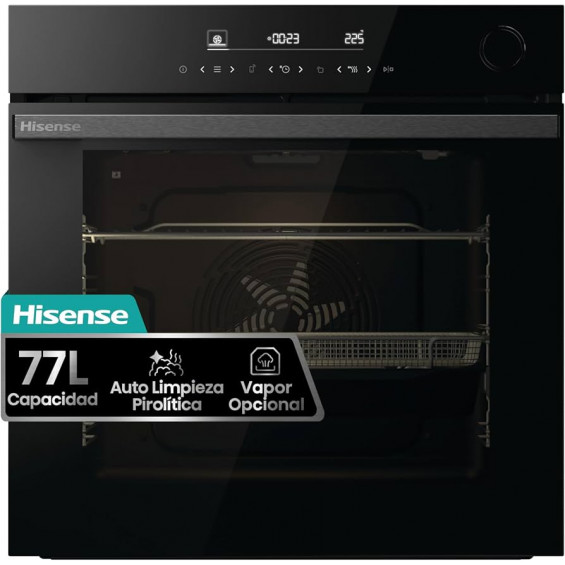 Horno pirolítico Hisense BSA66346PBGWIFI, 77 litros, vapor con depósito, WiFi, sonda térmica, Air Fry, guía telescópica, clase A+, cristal negro - imagen 2