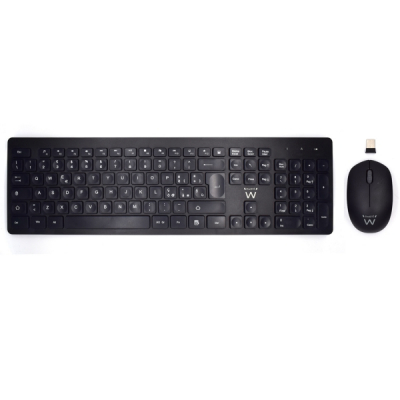 Ewent Pack Teclado + Raton Inalambricos - Receptor USB-A 2.4Hz - 1000dpi - Disposicion Italiana QWERTY IT - Incluye Pilas AA/AAA - Teclas Concavas - Color Negro