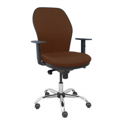 Silla Jorquera respaldo bali marrón oscuro asiento bali marrón oscuro base cromada y ruedas parqué