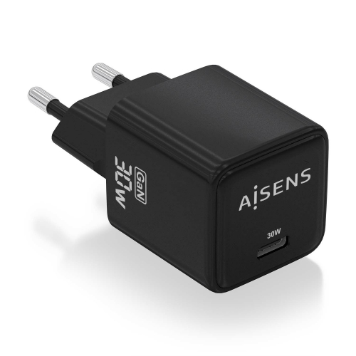 AISENS - CARGADOR GaN 30W, 1xUSB-C PD3.0 QC4.0, NEGRO