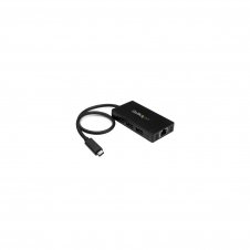 StarTech.com Hub Concentrador USB 3.0 de 3 Puertos con USB-C y Ethernet Gigabit - Con Adaptador de Alimentación Negro