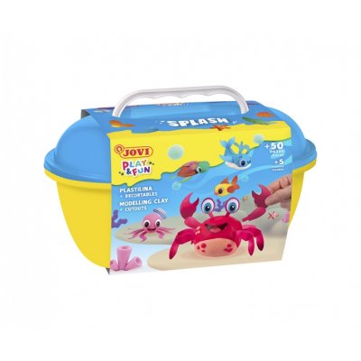 Jovi Play & Fun Cofre Splash con 24 Barras de Plastilina 15gr + Modeladores + Recortables - Sin Gluten - Base Vegetal - No se Seca - Colores Surtidos